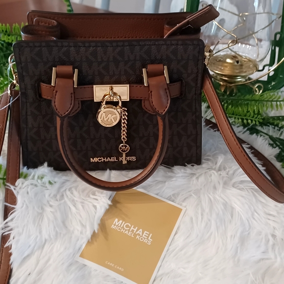 FIRM...NWT Authentic MICHAEL KORS HAMILTON XS SATCHEL CROSSBODY BROWN PRICE FIRM - Picture 1 of 9